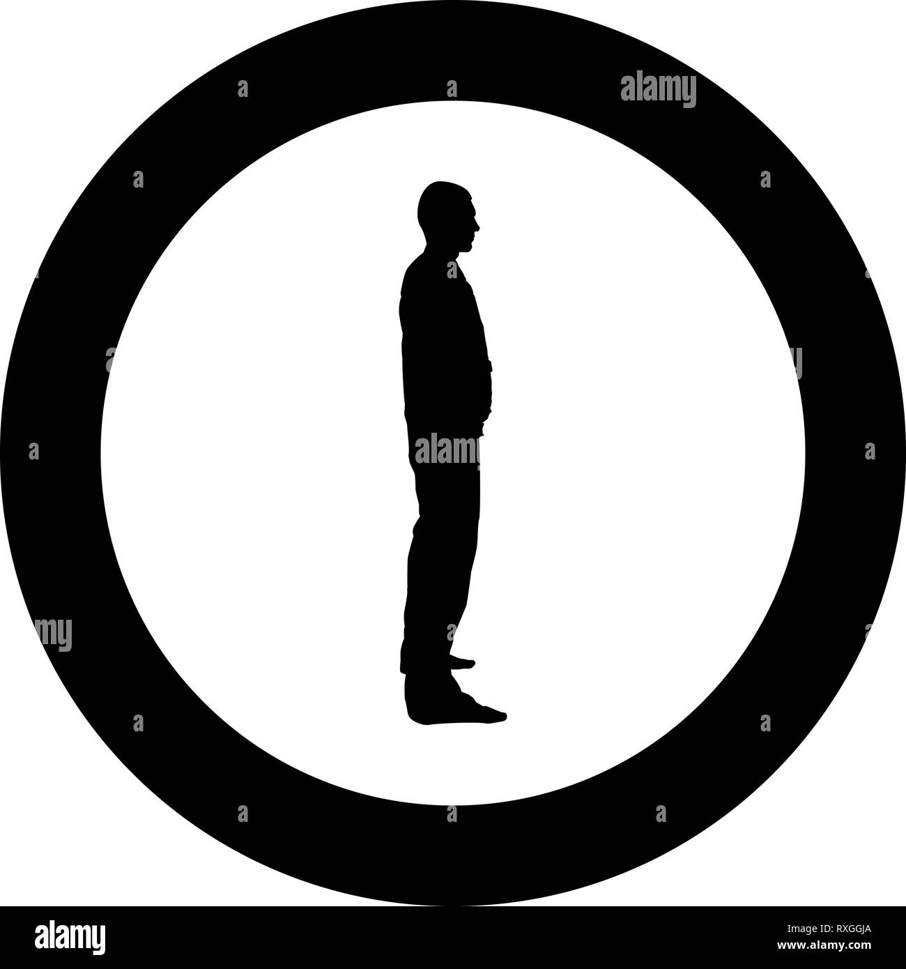 El hombre está vestido con ropa trabajo mono y parece icono de vector de color negro en círculo ilustración estilo plano simple imagen Imagen Vector stock -
