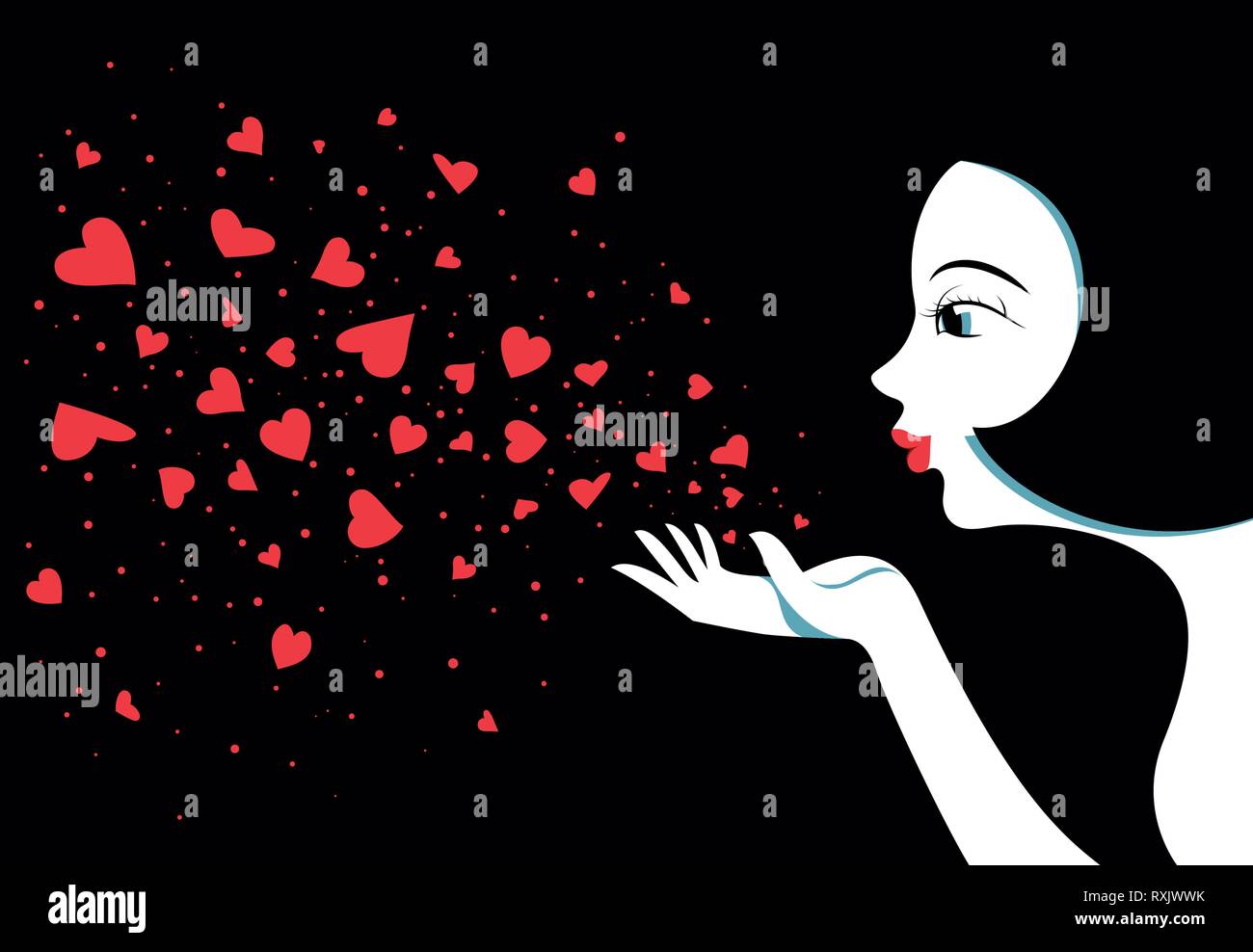 Linda Chica Golpes Con Las Manos Los Corazones Beso De Aire