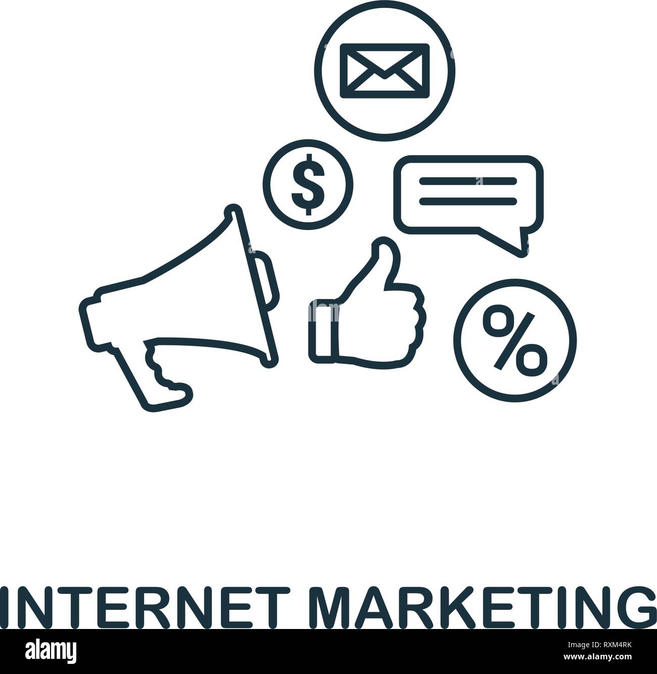 Internet Marketing icono estilo de línea fina. Símbolo del marketing online colección de iconos. Esquema icono de marketing en internet para el diseño web, aplicaciones, software Ilustración del Vector