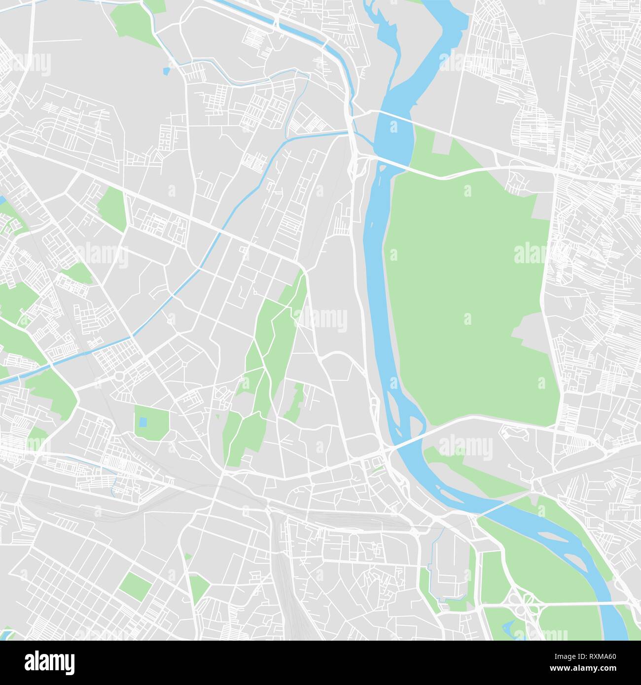 Mapa de vectores en el centro de Delhi, India. Este mapa de Delhi contiene líneas y formas de colores clásicos para la masa de tierra, parques, agua, major y minor Ilustración del Vector