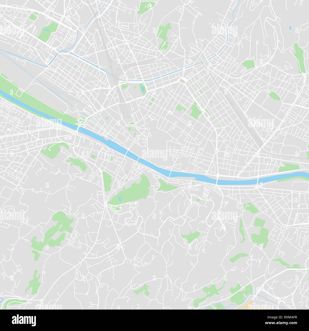 Mapa de vectores en el centro de Florencia, Italia. Este mapa de Florencia contiene líneas y formas de colores clásicos para la masa de tierra, parques de agua, un importante Ilustración del Vector