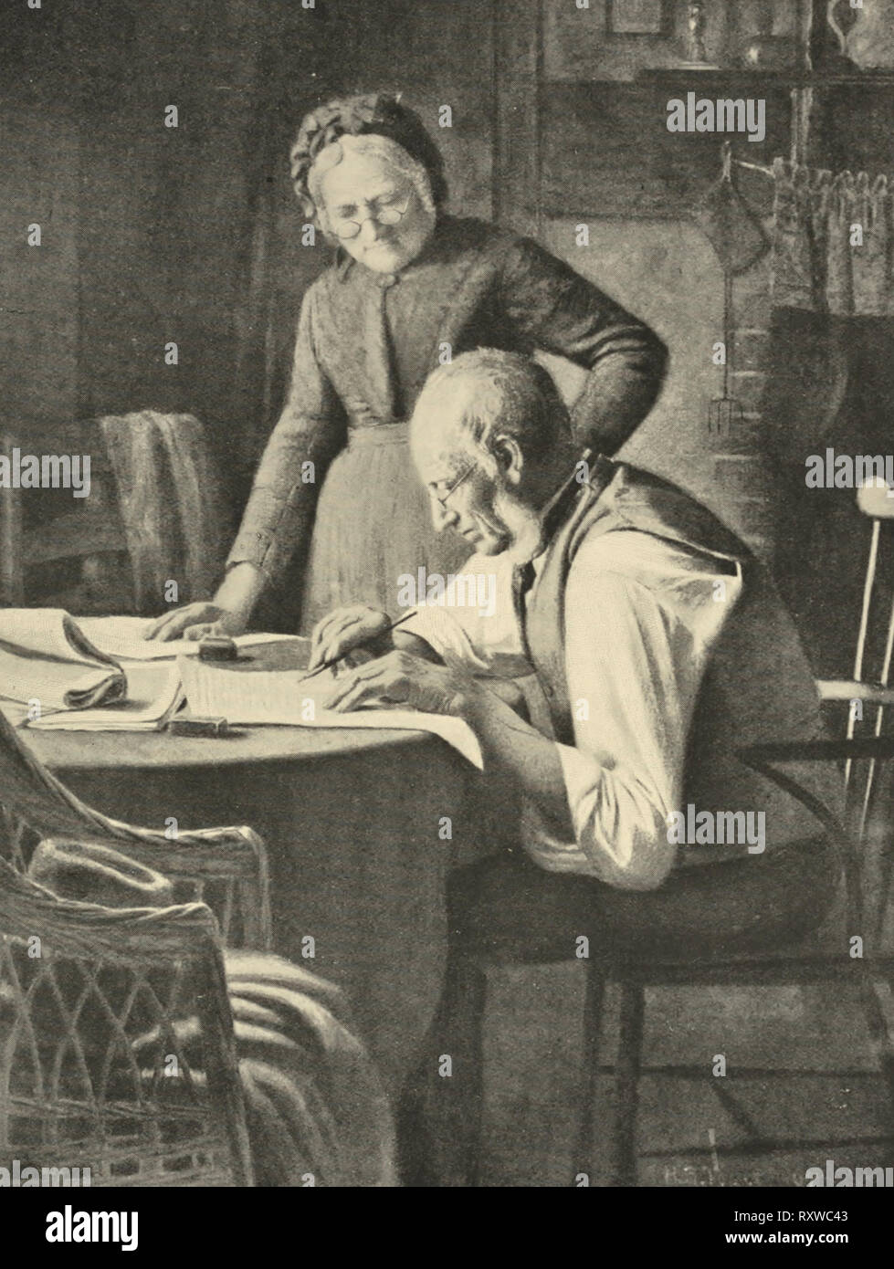 La firma de la pensión de vejez del papel en la edad eduardiana, circa 1906 Foto de stock