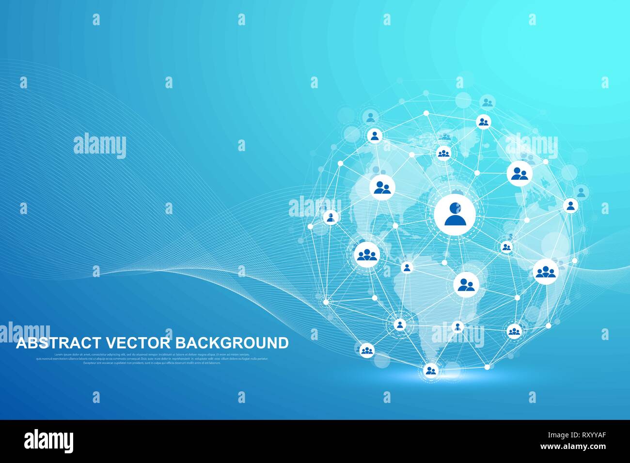 Estructura global de redes y conexión de datos concepto. Comunicación de red social en el sistema mundial de redes de computadoras. La tecnología de Internet. Business Ilustración del Vector