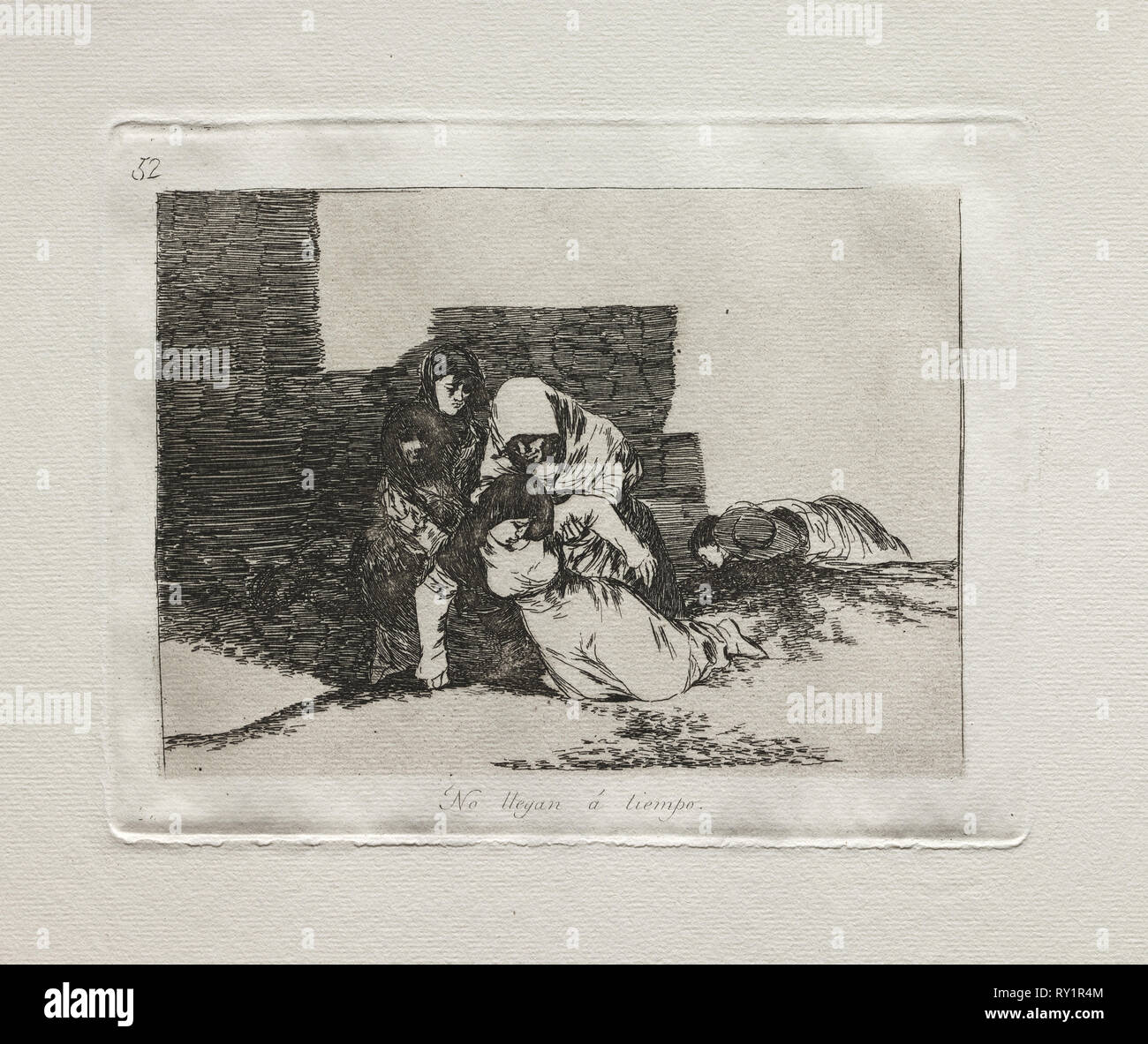 Los horrores de la guerra: No llegan a tiempo. Francisco de Goya (Español, 1746-1828). Aguafuerte y aguatinta Foto de stock