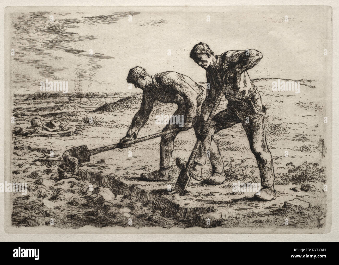 Las excavadoras. Jean-François Millet (Francés, 1814-1875). Aguafuerte Foto de stock