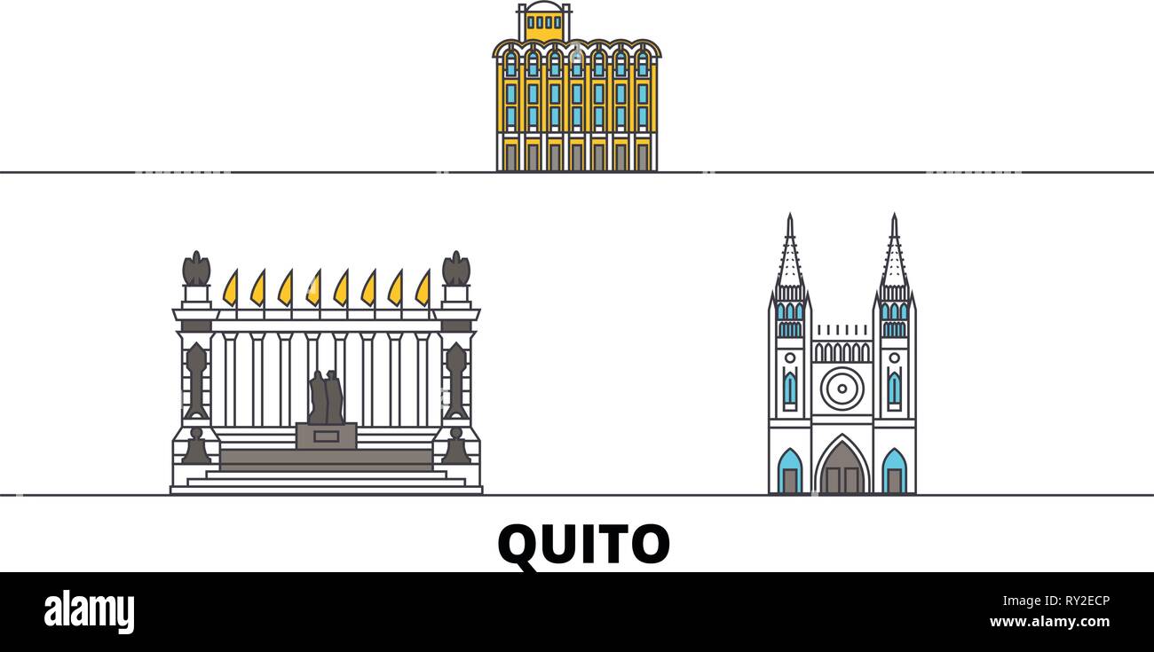 Ecuador, Guayaquil, Quito hitos plana ilustración vectorial. Ecuador