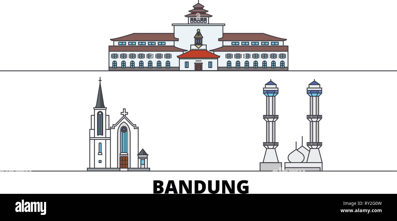 Indonesia Bandung Hitos Plana Ilustración Vectorial Línea De Bandung Indonesia Con Famosos 7356