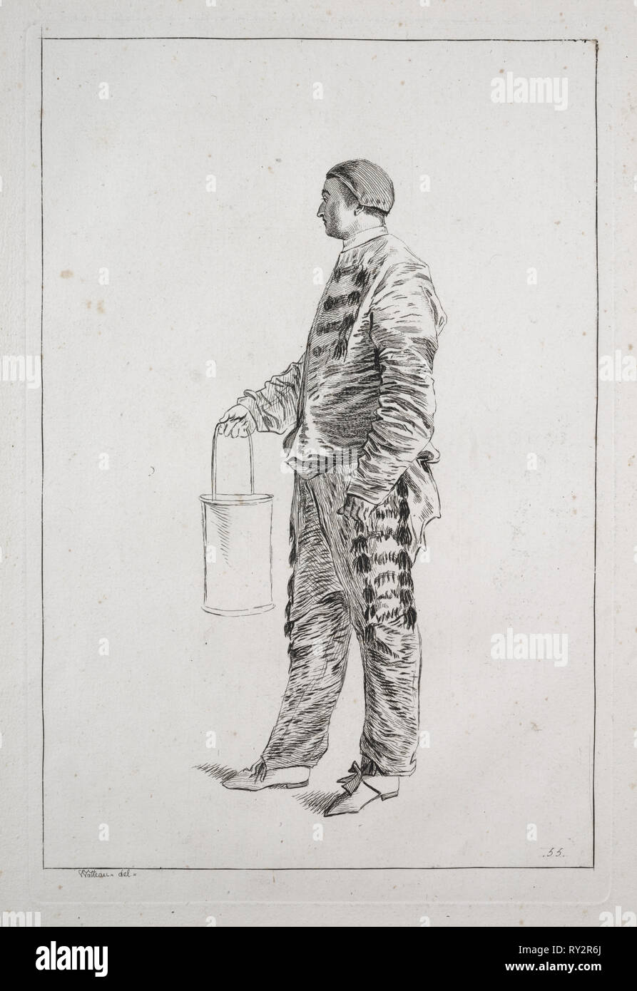 Hombre de pie, 1700. Francia, siglo XVIII. Aguafuerte Foto de stock
