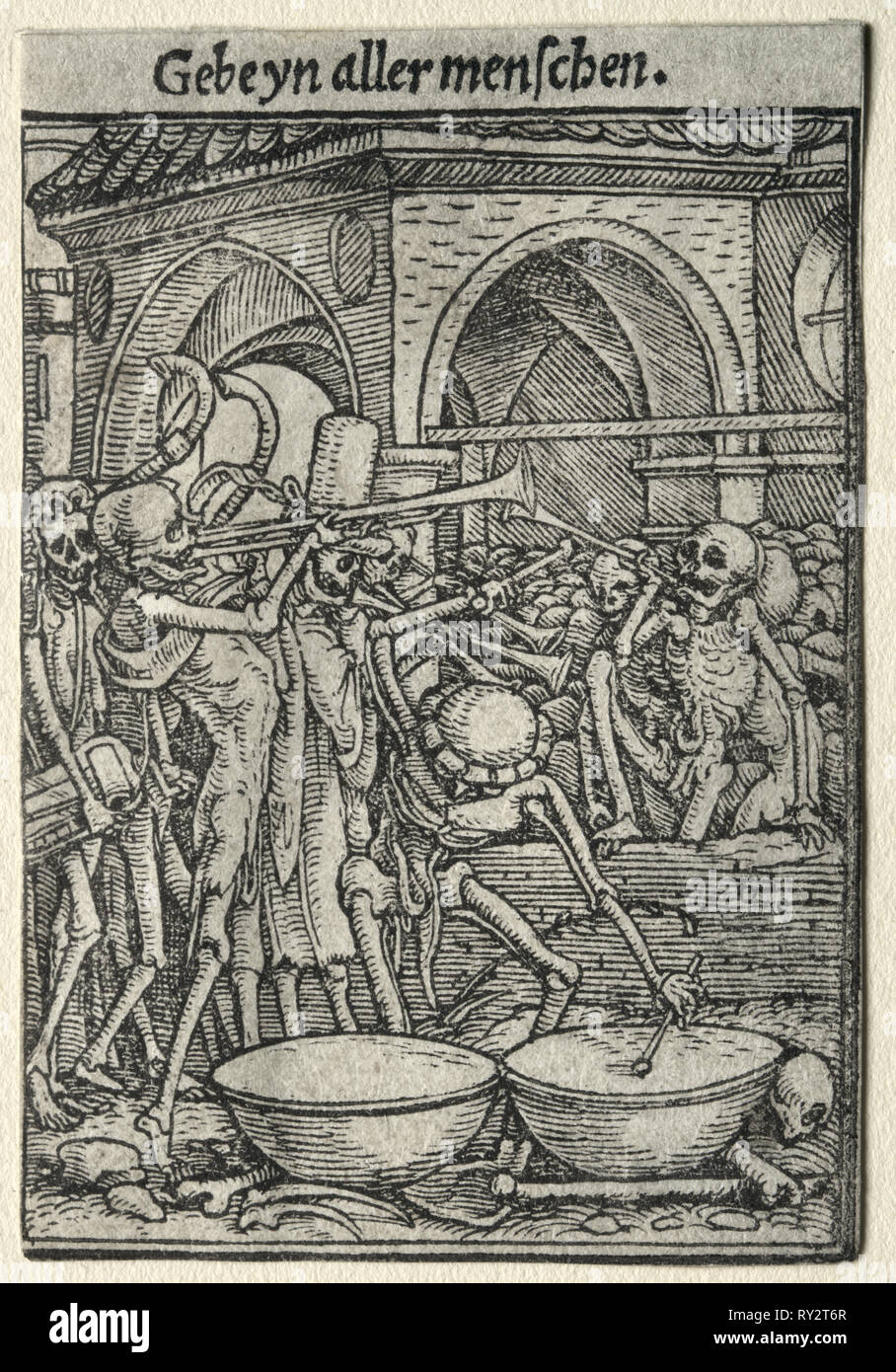 Danza de la muerte: los trompetistas de muerte. Hans Holbein (alemán, 1497/98-1543). Xilografía Foto de stock
