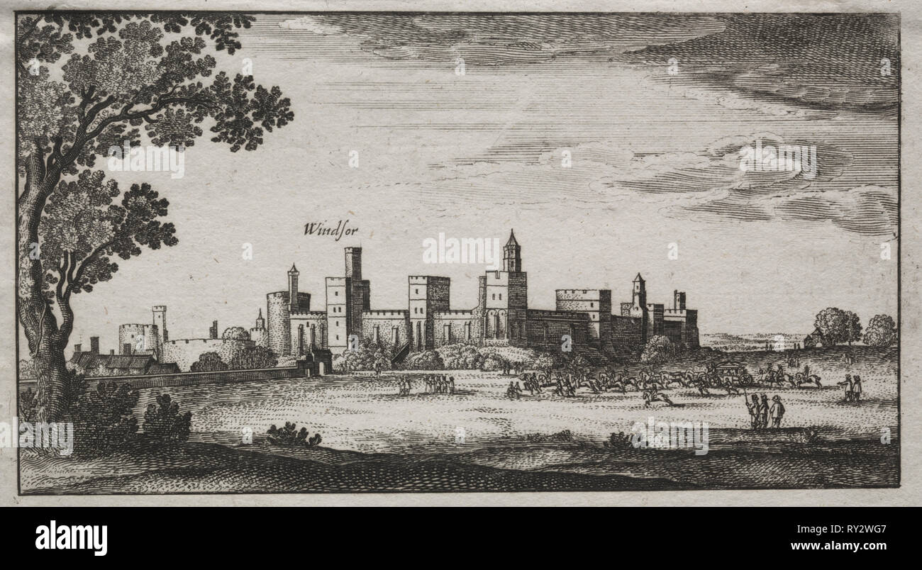 Castillo de Windsor desde el sudeste, de 1600. Inglaterra (?), siglo XVII. Aguafuerte Foto de stock