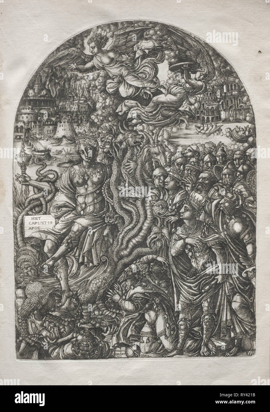 El Apocalipsis: Babilonia la ramera, asentada sobre la Bestia de siete  cabezas, 1546-1556. Jean edredón (Francés, 1485-1561). Grabado Fotografía de  stock - Alamy