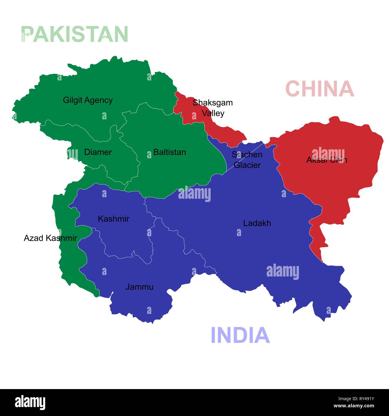 Mapa de Cachemira es una región geográfica del subcontinente indio Ilustración del Vector