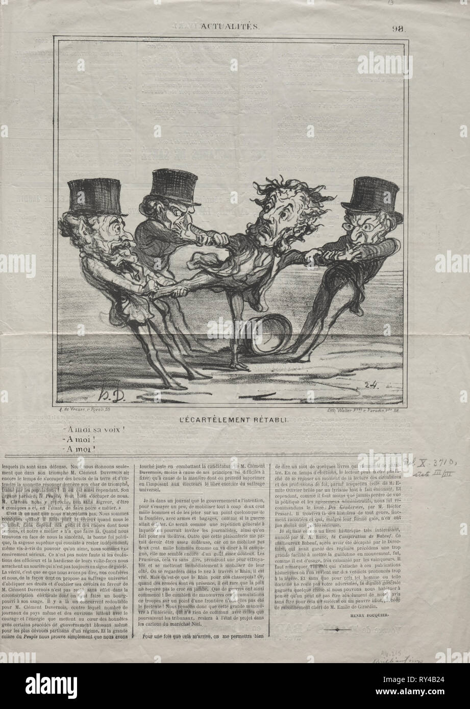 Publicado en le Charivari (8 de mayo de 1869): Actualidades (No. 98): El acuartelamiento de reincorporación, 1869. Honoré Daumier (Francés, 1808-1879). Litografía; hoja: 43,6 x 62 cm (17 3/16 x 24 7/16 in.); imagen: 23,3 x 22,3 cm (9 3/16" x 8 3/4" Foto de stock