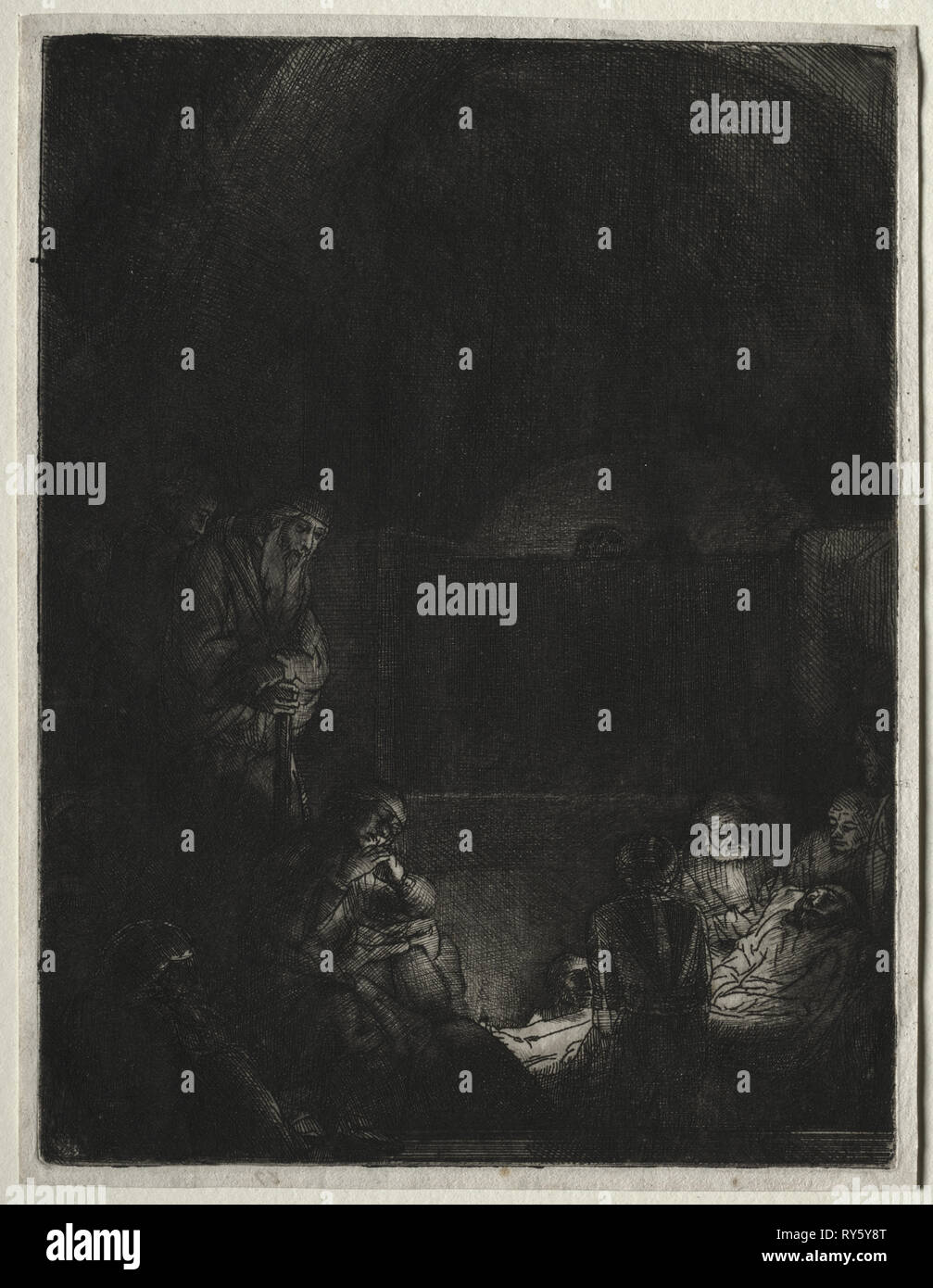 La Sepultura, c. 1654. Rembrandt van Rijn (Holanda, 1606-1669). Aguafuerte, punta seca y grabado con tono; la superficie de la hoja: 21,8 x 16,8 cm (8 9/16 x 6 5/8 in.); platemark: 21,1 x 16 cm (8 x 6 5/16 5/16 pulg. Foto de stock