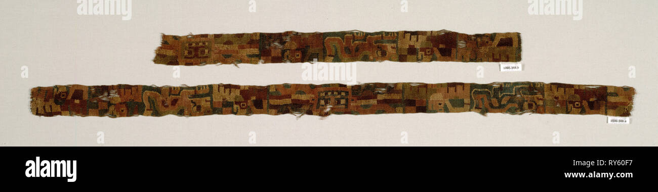 Fragmentos de una correa, c. 400. Perú, Andes del Sur, de estilo Tiwanaku, tarde 4th-comienzos del siglo 5. Las lanas de camélidos; tapicería; media: 86,5 x 4,7 cm (34 de 1/16 x 1 7/8 pulgadas Foto de stock