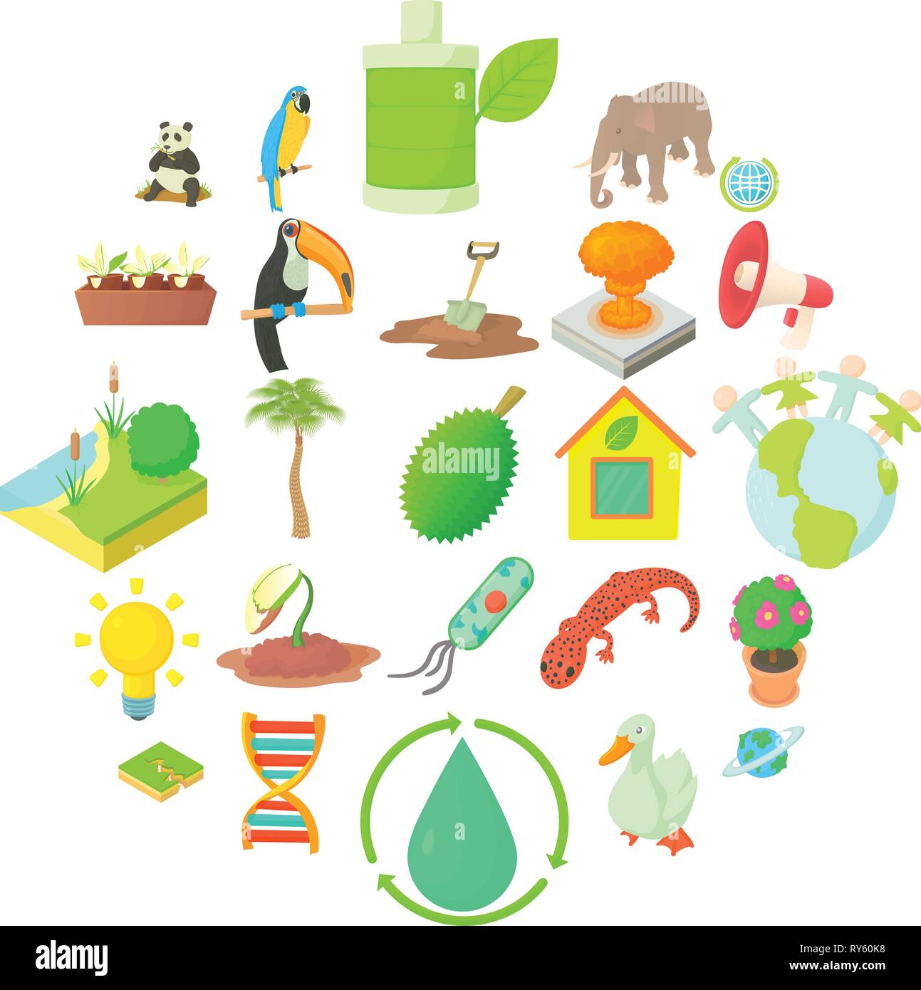 En biología, conjunto de iconos de estilo de dibujos animados Imagen Vector  de stock - Alamy