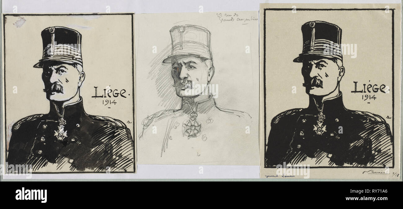 Général Leman, 1914. Auguste Louis Lepère (Francés, 1849-1918). Pincel y tinta negra acentuado con blanco Foto de stock