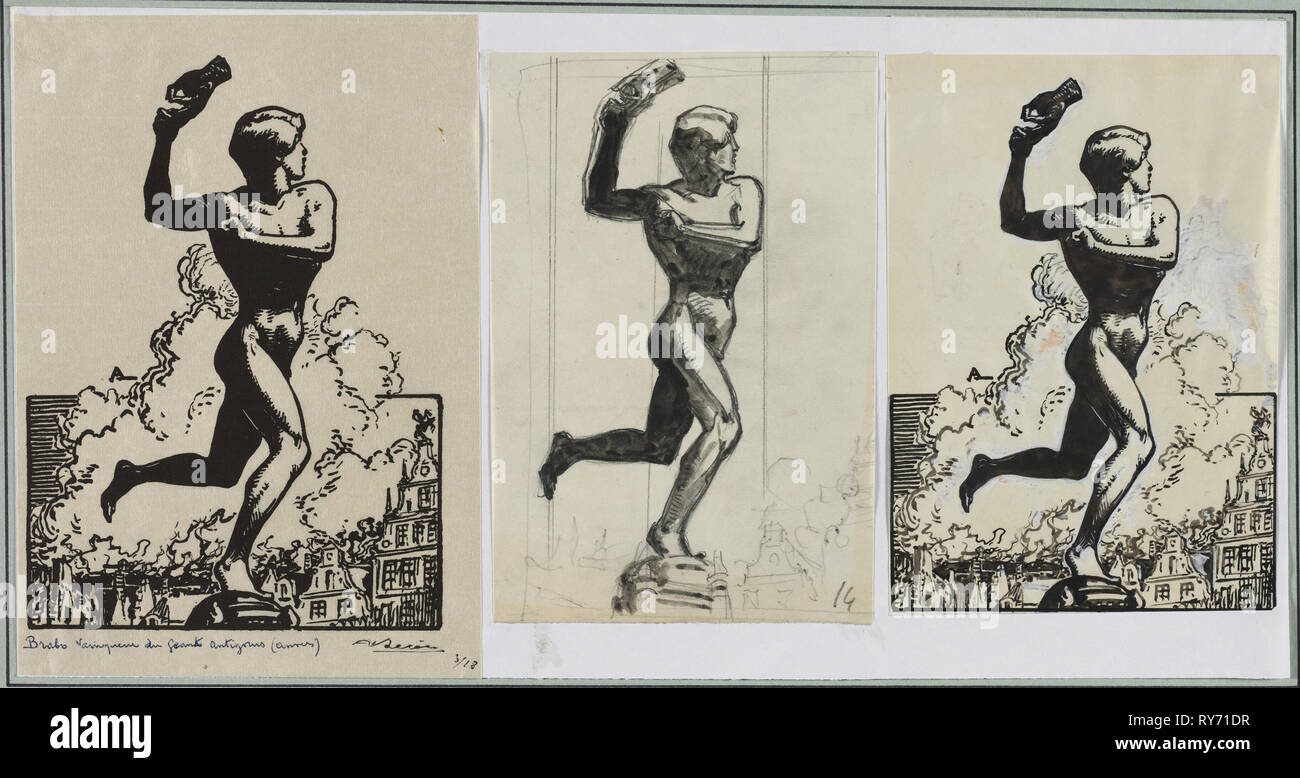 Brado, Vainqueur du géants Antigoras, 1914. Auguste Louis Lepère (Francés, 1849-1918). Pincel y tinta negra acentuado con blanco Foto de stock