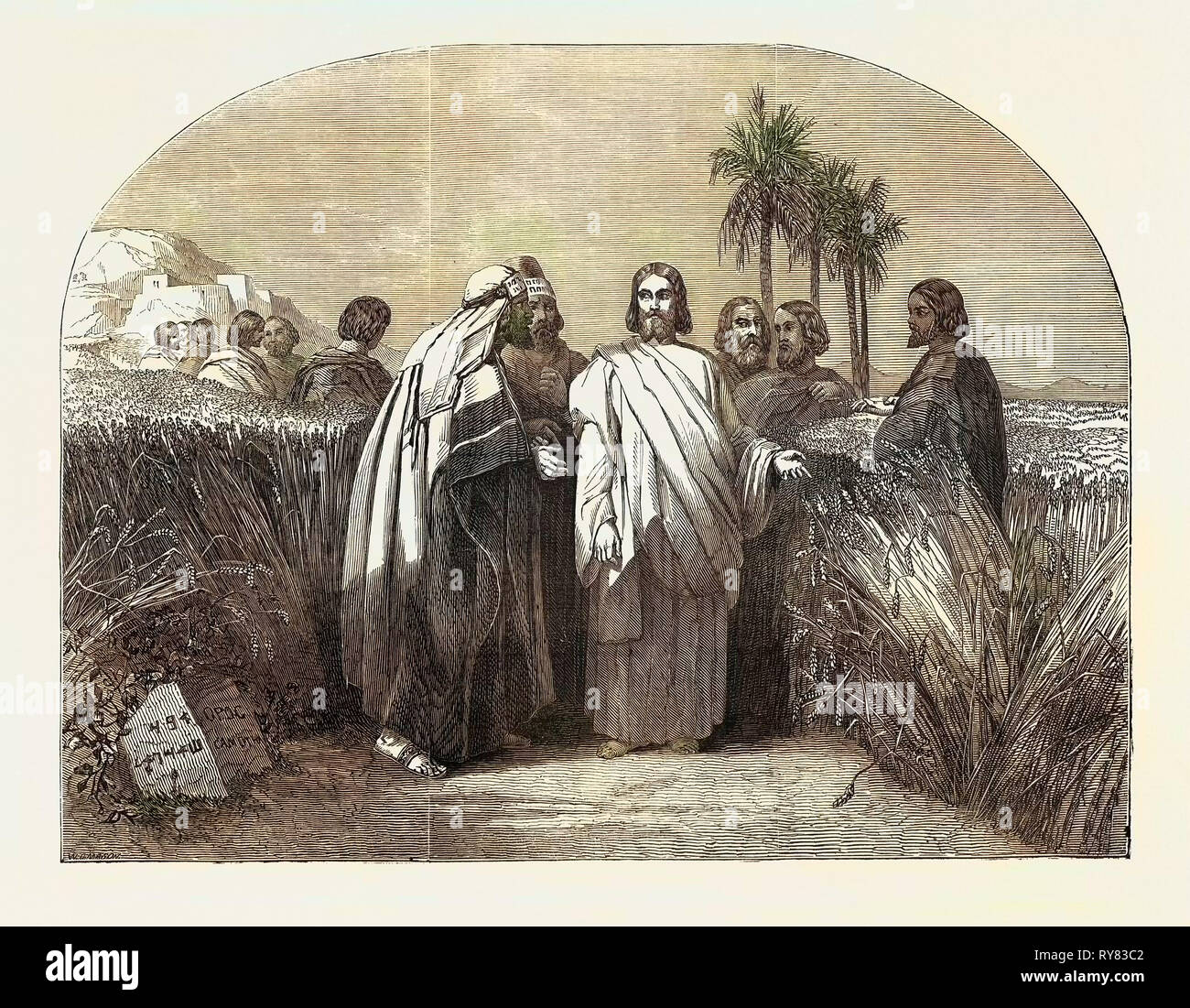 Cristo con los discípulos en el campo de maíz, exposición de la nueva sociedad de pintores en los colores del agua Foto de stock