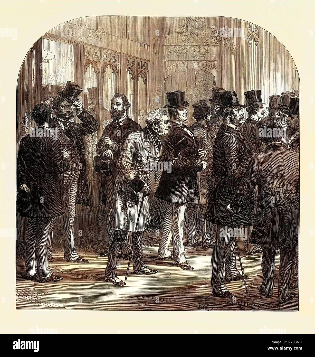 Una división en la Cámara de los Comunes: Miembros que pasaban los Escrutadores 1873 Foto de stock