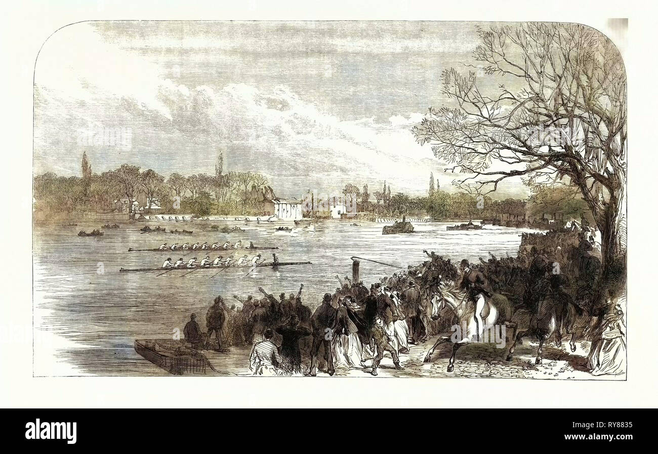 La Universidad de Oxford y Cambridge Boat Race: Pasando el árbol de cangrejo UK 1866 Foto de stock