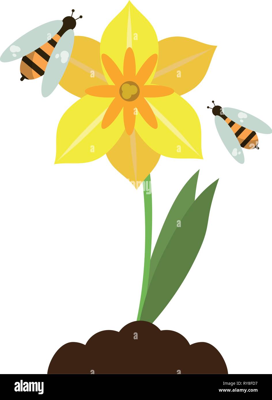 Flor con abejas aislados de dibujos animados Imagen Vector de stock - Alamy