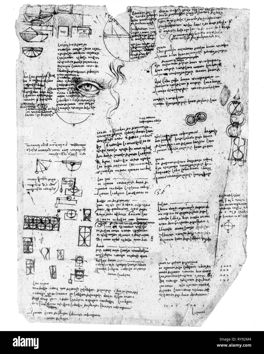 Dibujos y bocetos técnicos desde una notebook, Leonardo da Vinci (1452-1519) Foto de stock