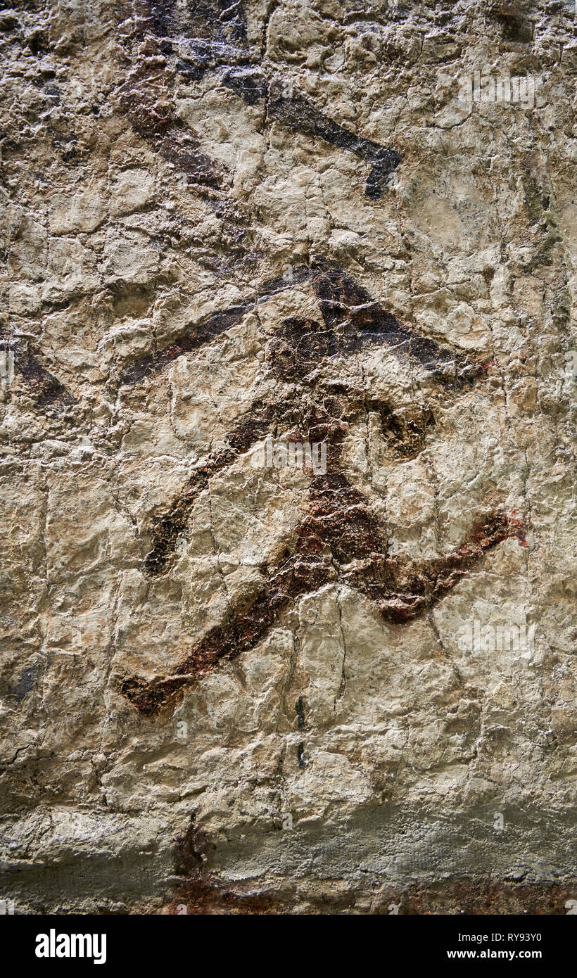 Detalle de muro fresco representando la figura en movimiento. 6000 BC. Catalhoyuk colecciones. Museo de las Civilizaciones de Anatolia, Ankara Foto de stock