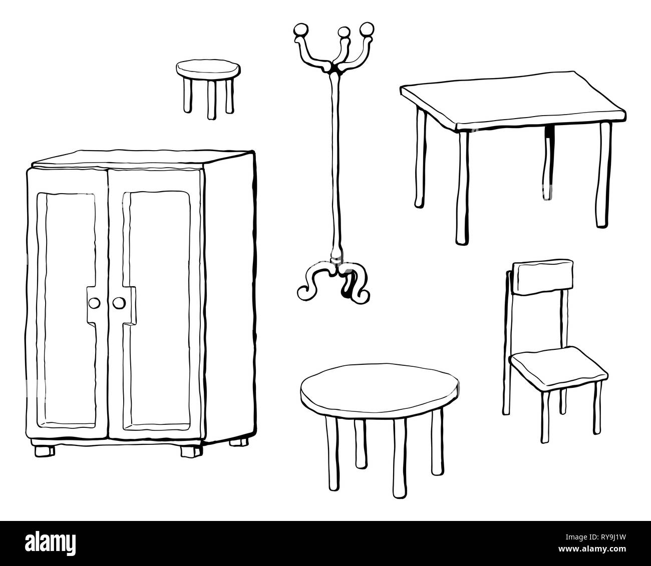 Muebles, dibujo vectorial, dibujo de línea horizontal, sobre blanco,  aislado Imagen Vector de stock - Alamy