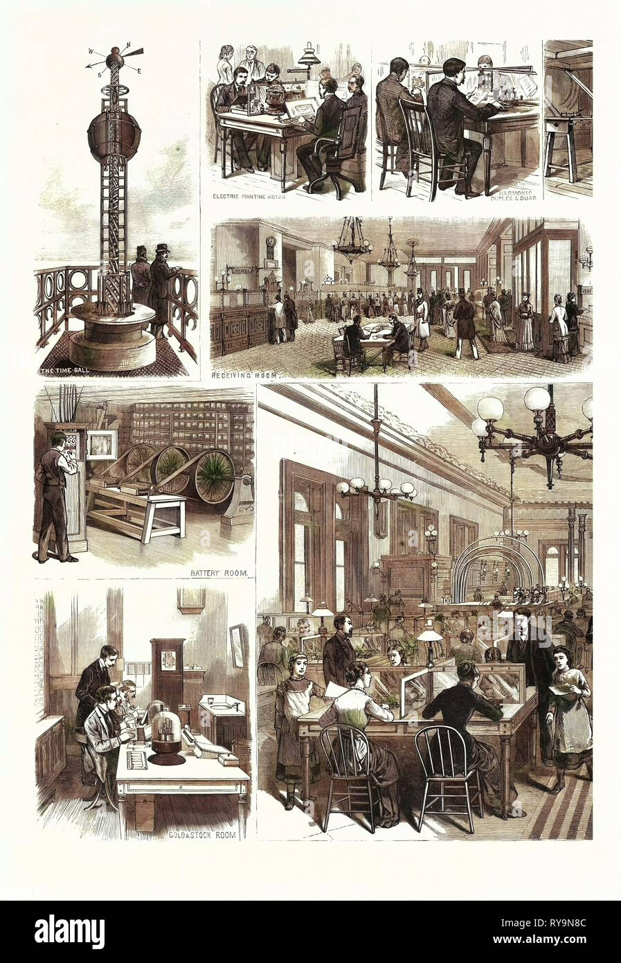 Nueva York: la Gran Casa del telégrafo en América, la Western Union Telegraph Company. Estados Unidos, grabado 1880 1881 Foto de stock