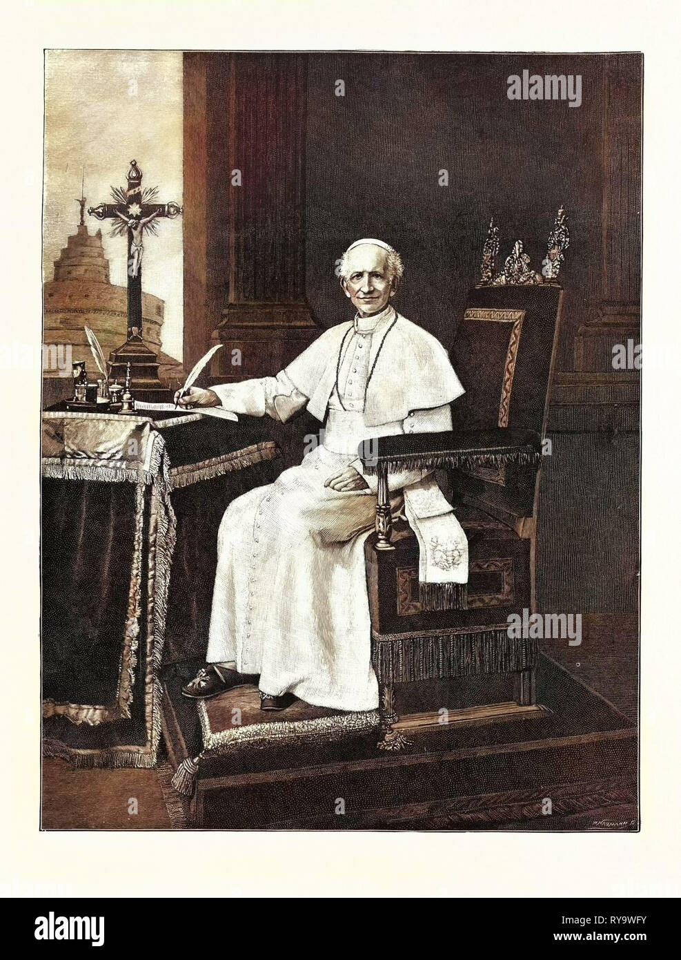 Su Santidad el Papa León XIII, 1893 grabado Foto de stock