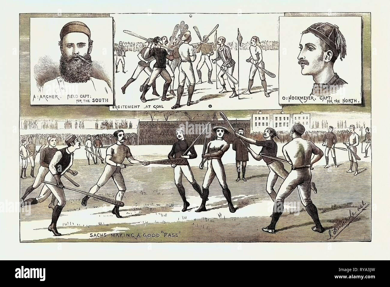 La Crosse partido disputado el pasado sábado en Kennington Oval, al norte de Inglaterra contra el Sur, 1883 Foto de stock