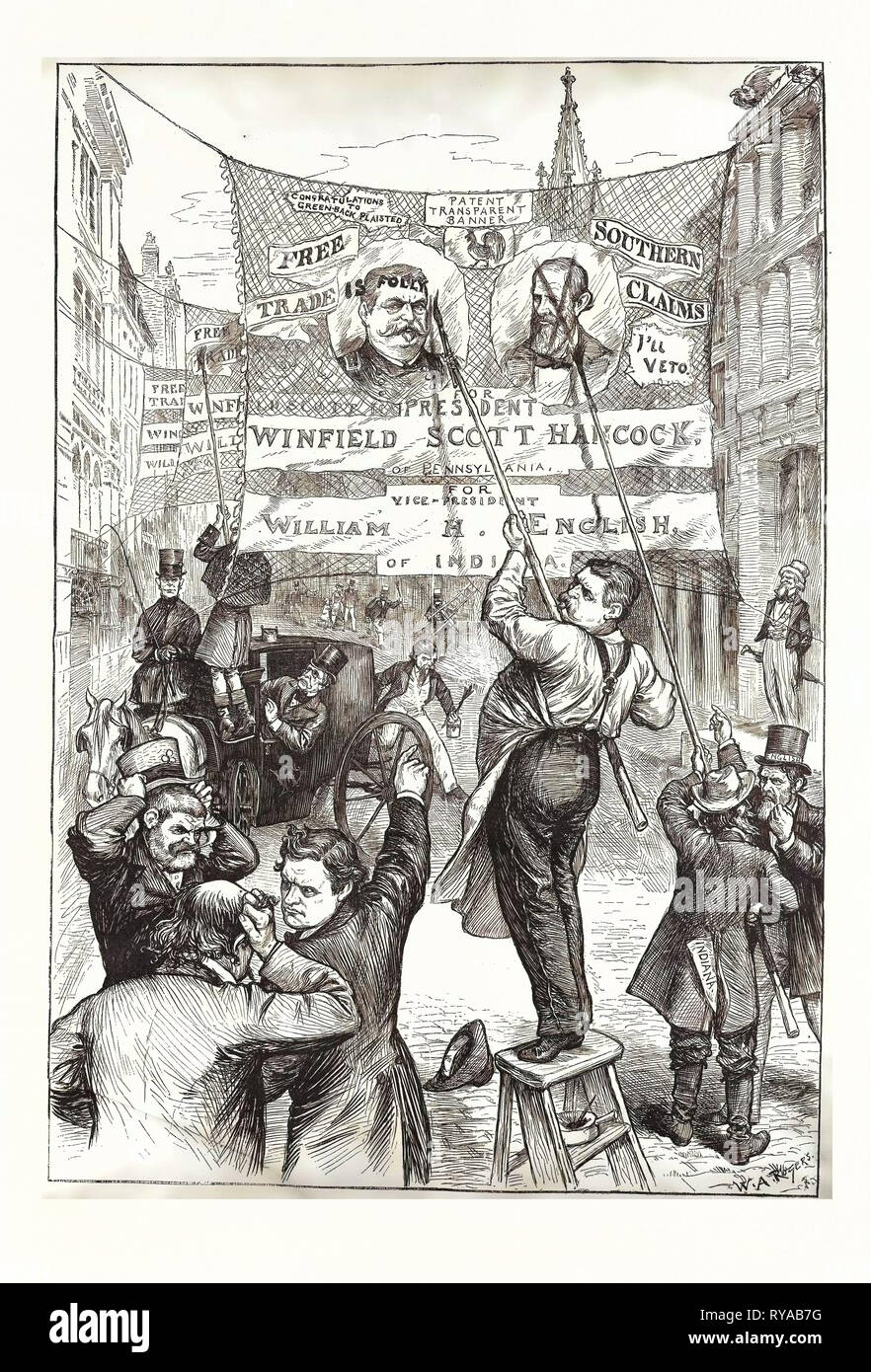 Campaña de "cambios" , grabado en 1880, EE.UU., EE.UU., América, la política, la política, la política, la campaña patriótica, Foto de stock