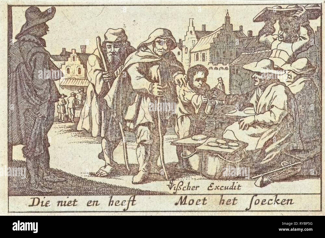 Mendigos recibiendo limosnas, Pieter Hendricksz. Schut, Claes Jansz. Visscher (II), 1628 - 1650 Foto de stock