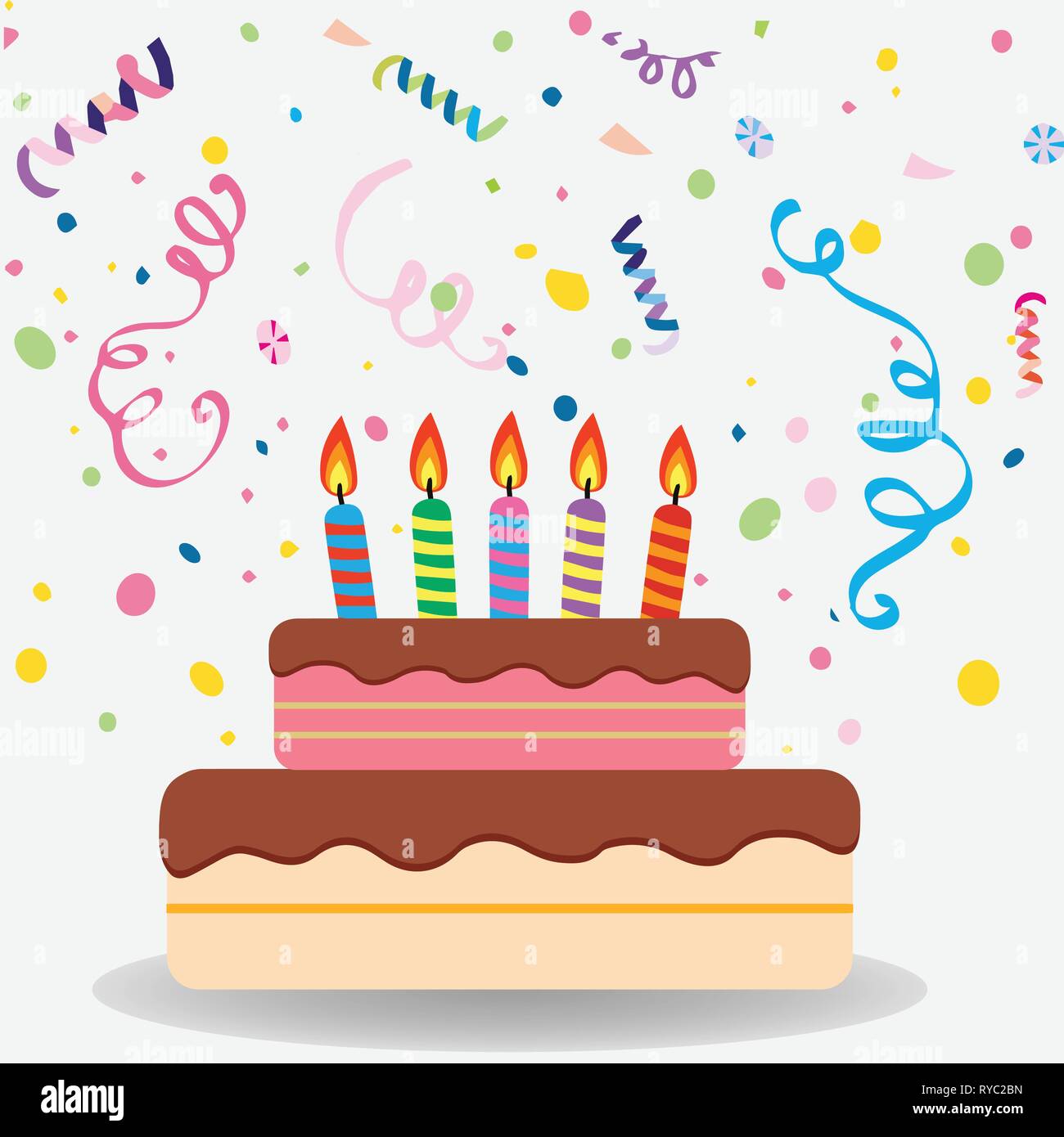Tarta de Cumpleaños con 5 velas y confeti Imagen Vector de stock - Alamy