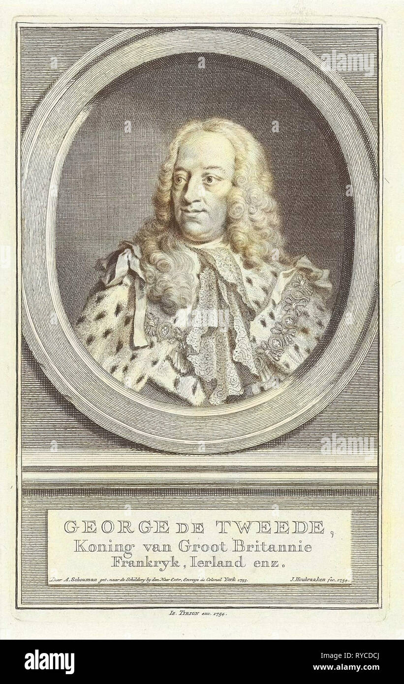 Retrato de George Augustus II, Rey de Inglaterra, Jacobus Houbraken, Isaak Tirion, 1754 Foto de stock