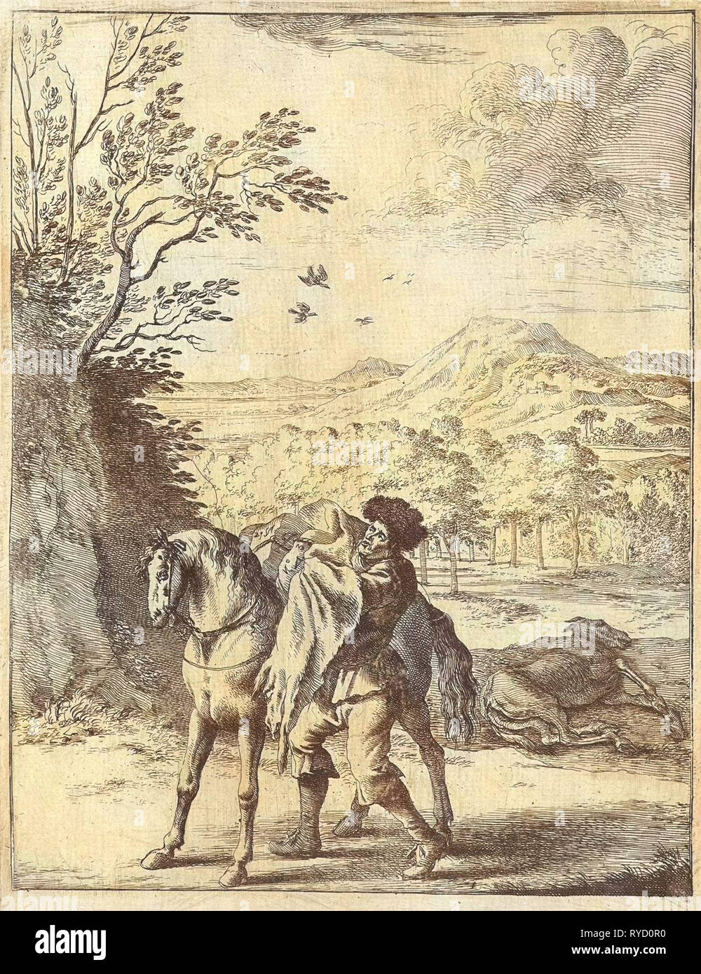 La Fábula del caballo y la mula, Dirk Stoop, John Ogilby, 1665 Foto de stock