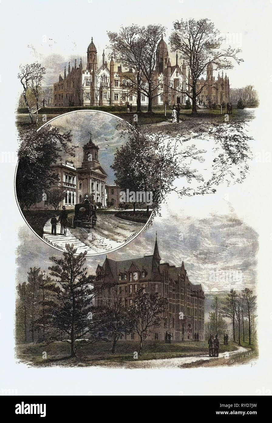 Toronto y sus alrededores, las instituciones educativas, el Canadá, el grabado del siglo XIX. Foto de stock