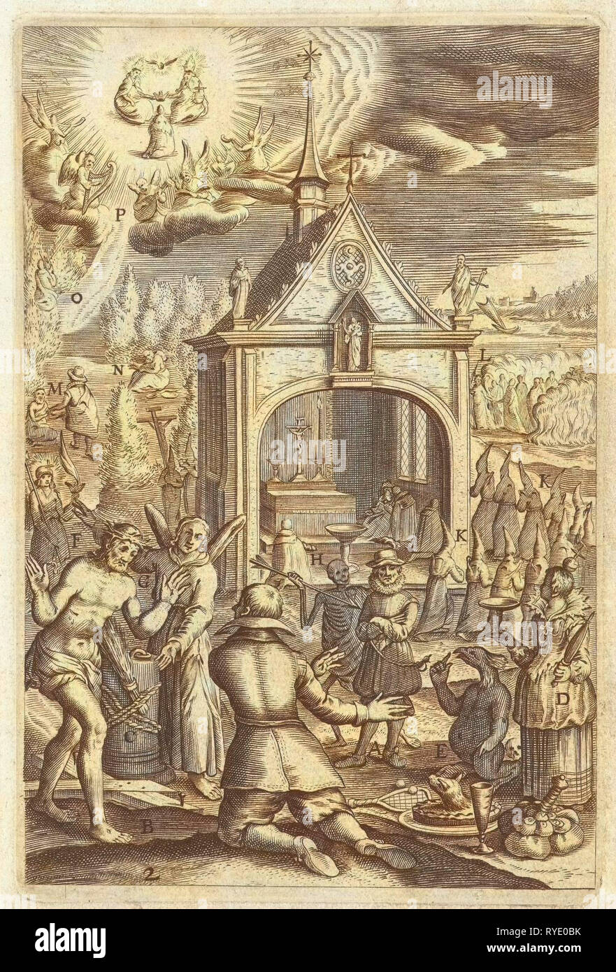 Un hombre se arrodilla ante Cristo que le muestra sus heridas. El hombre hace su brazo que renuncie a sus posesiones terrenales, Boëtius Adamsz. Bolswert, que datan de 1620 - 1623 y/o 1623 Foto de stock