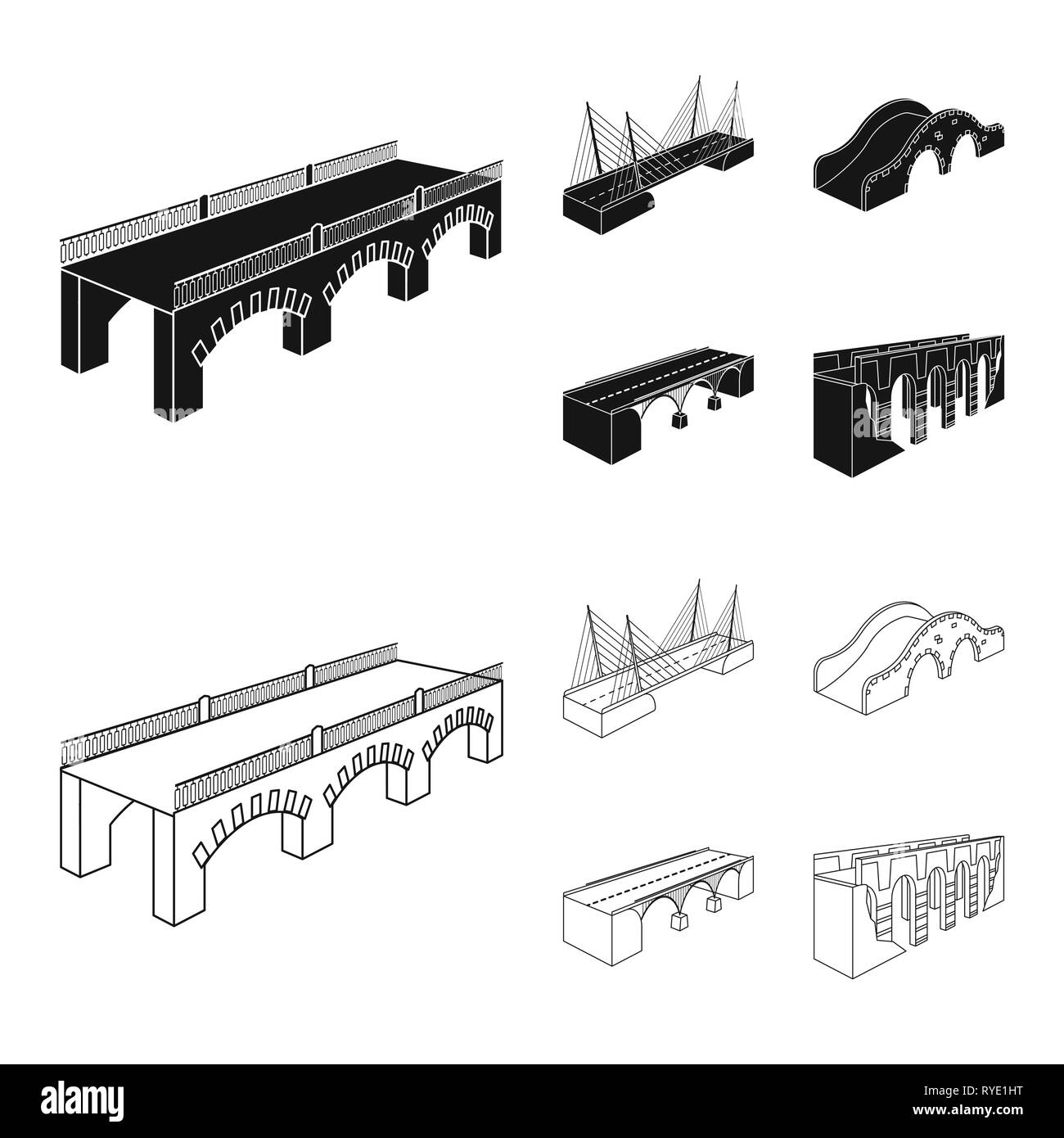 Puente, reubicación, construcción, peatón, montado,prop,cable,costa,históricos,columna,suspendido,arco,río,ladrillo,metal,viejo,showplace,transporte,moderno,campo,bicicleta,long,conexión diseño,construir,lado,bridgework,arquitectura,histórica,estructura,cruzando,vista,establecida,vector,icono,ilustración,aislado,collection, elemento gráfico,,signo vectores vectorial , Ilustración del Vector