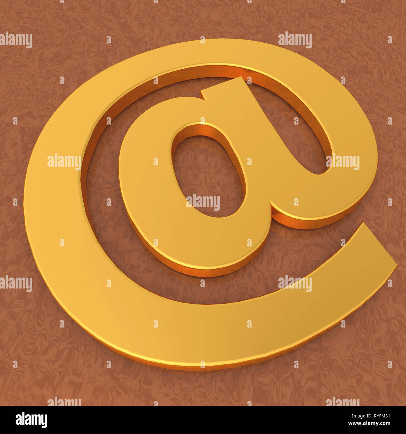 Correo de oro con el símbolo 3D Render ilustración Foto de stock