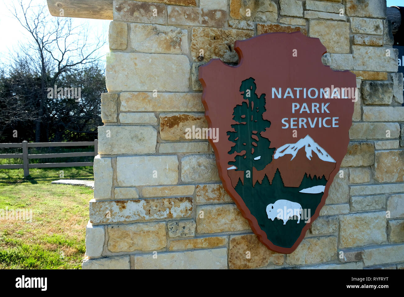 Cerca del National Park Service firmar en Waco, Texas, USA. Foto de stock