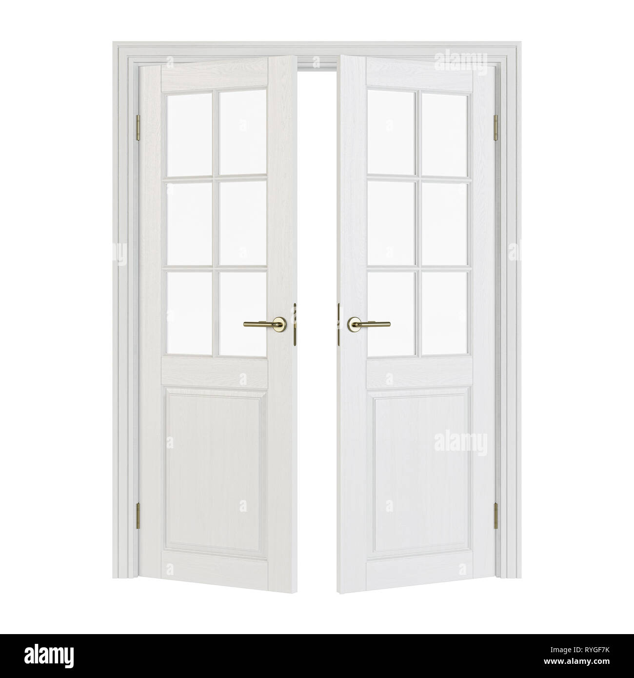Las puertas de doble hoja con vidrio. Puertas de Interior aislado sobre  fondo blanco. 3D rendering Fotografía de stock - Alamy