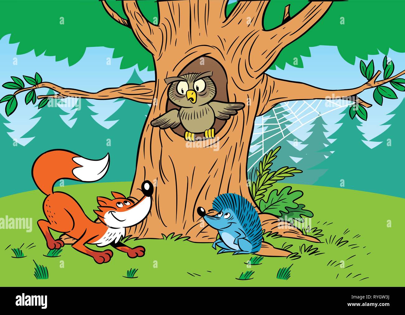 En la ilustración animales de dibujos animados en el bosque Imagen Vector  de stock - Alamy