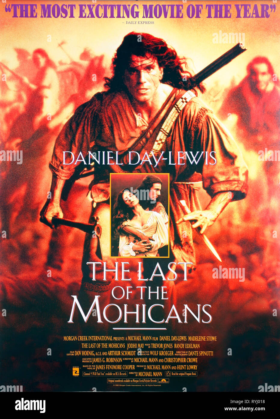 MADELEINE STOWE, Daniel Day Lewis de póster, el último de los mohicanos, 1992 Foto de stock