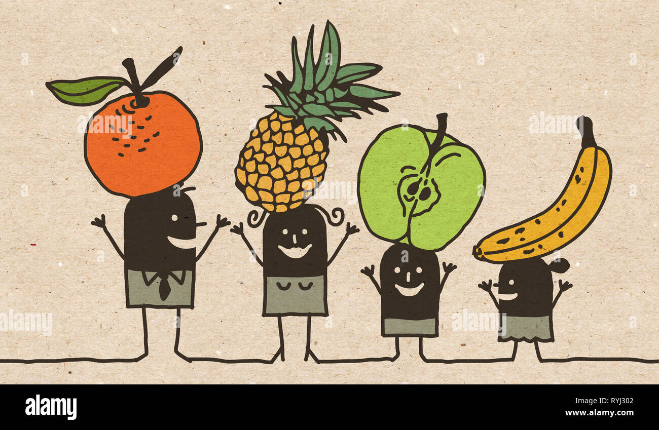 Negro De La Familia De Dibujos Animados Comer Frutas Fotografia De Stock Alamy
