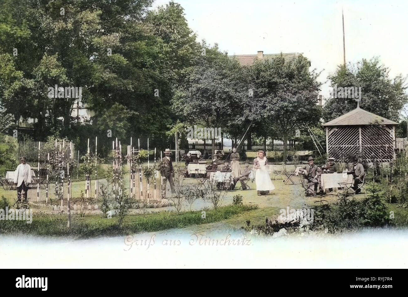 Restaurantes en el Landkreis Meißen, Nünchritz 1899, Landkreis Meißen, Gartenrestaurant, Alemania Foto de stock