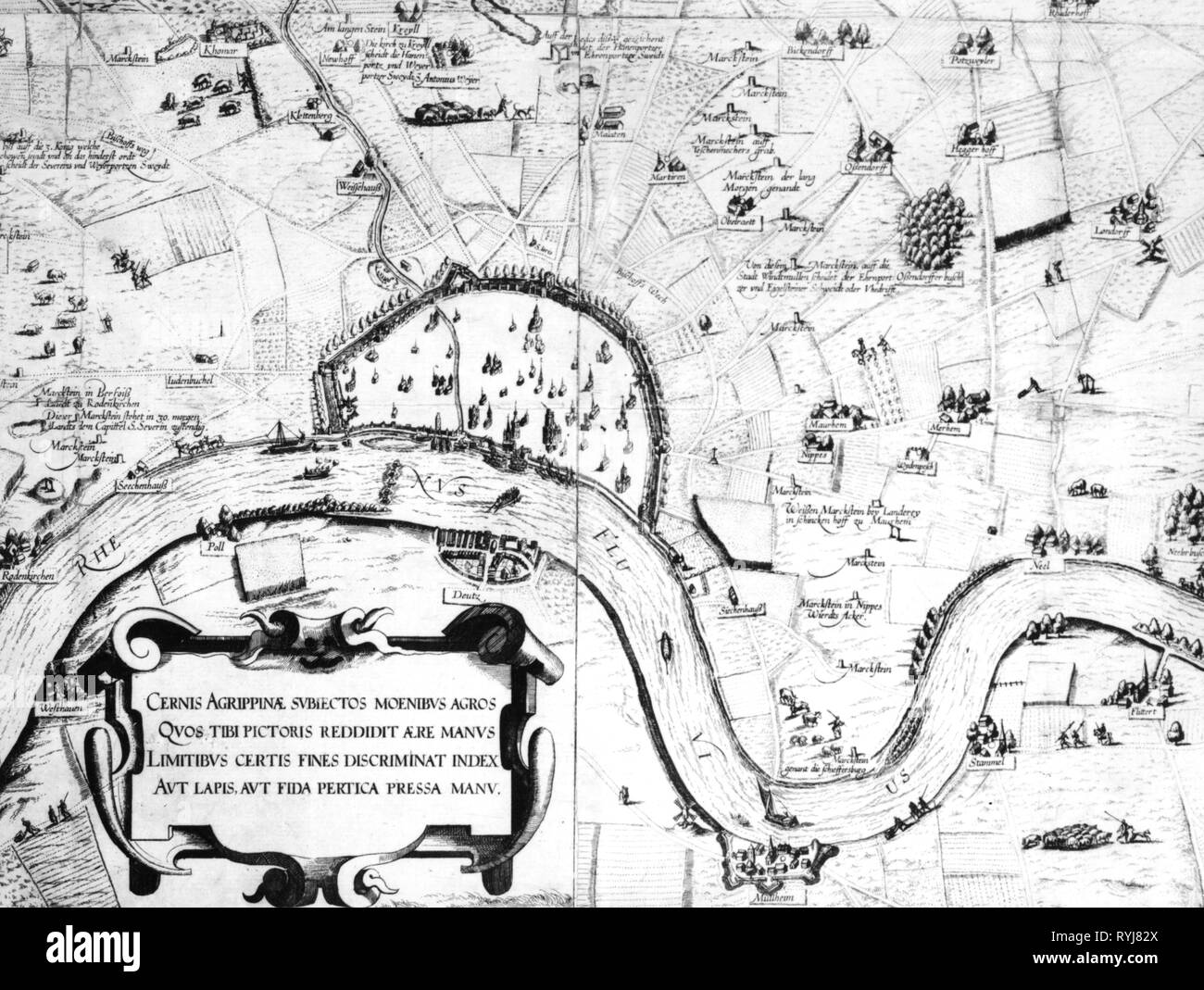 Cartografía, mapas, Alemania, Colonia, 'Coellnischer Schweidt und seine Gemarken', grabado en cobre por Abraham Hogenberg, 1609-Clearance-Info Additional-Rights-Not-Available Foto de stock