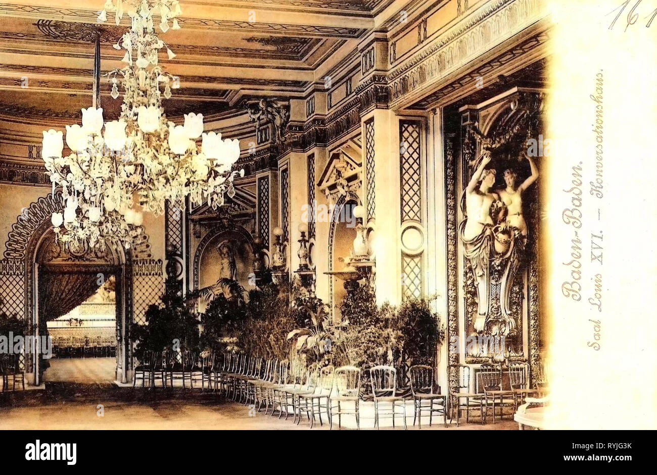 Habitaciones en Alemania, Baden-Baden Kurhaus, candelabros en Baden-Württemberg, 1898, en el Estado federado de Baden-Württemberg, Baden, Konversationshaus, Saal Louis XVI Foto de stock