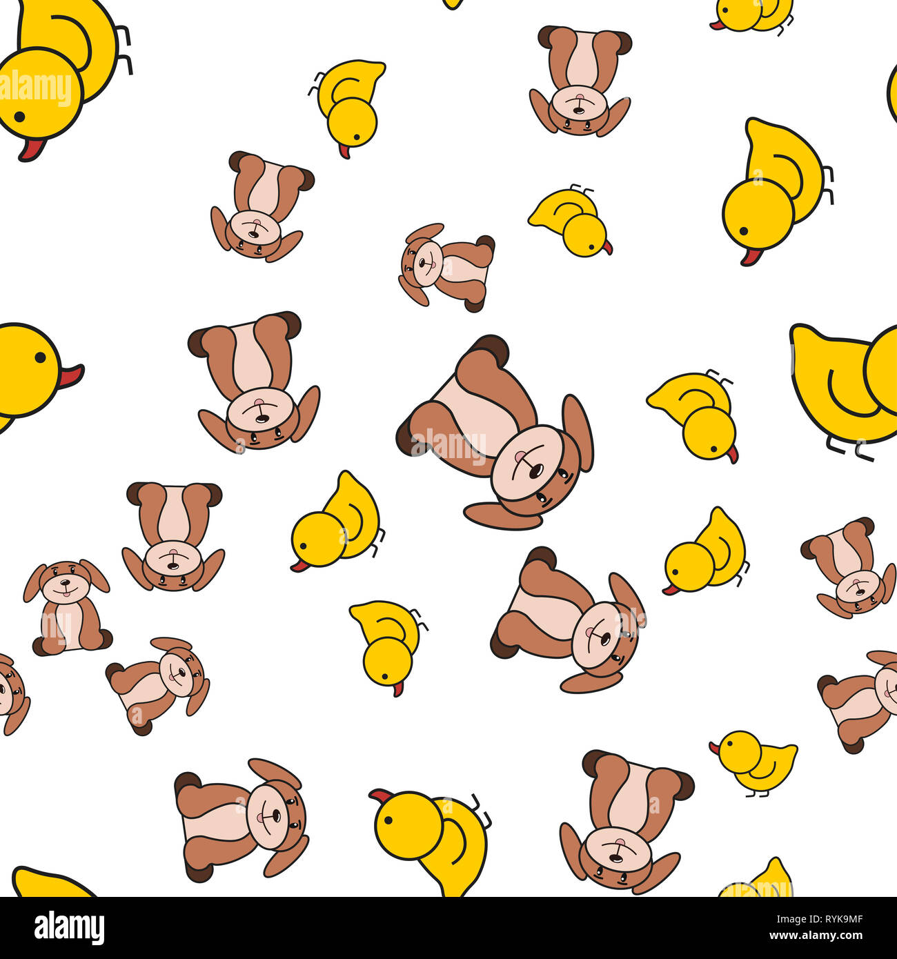 Patrón sin fisuras de patitos y hacen los perritos en el estilo de dibujos animados. Sobre fondo blanco, ilustración Fotografía de stock - Alamy Patrón sin fisuras de patitos y hacen los perritos en el estilo de dibujos animados. Sobre fondo blanco, ilustración Fotografía de stock - Alamy